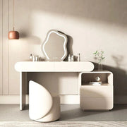 Modern Dressing Table in Rounded Edges Design, White Vanity Table with Mirror.-GCC Home Center
